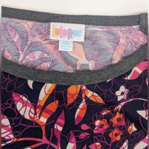 LuLaRoe Julia Bodycon Floral Patterned Shirt Dress with Gray Sleeves Size 2XL - Picture 4 of 7